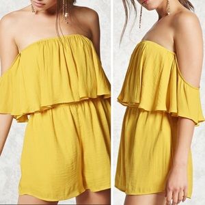 Yellow Satin Off Shoulder Romper